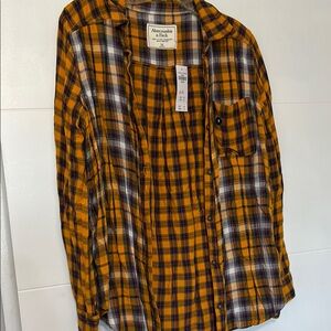Abercrombie & Fitch womens Mustard and Navy Plaid Shirt size medium NEW